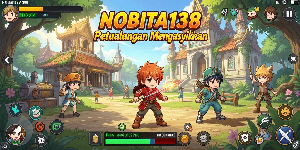 Tampilan gameplay seru dari NOBITA138 dengan karakter anime terkenal.